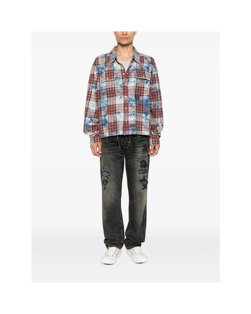 Purple Brand Gray Distressed Patchwork-Detail Jeans for men