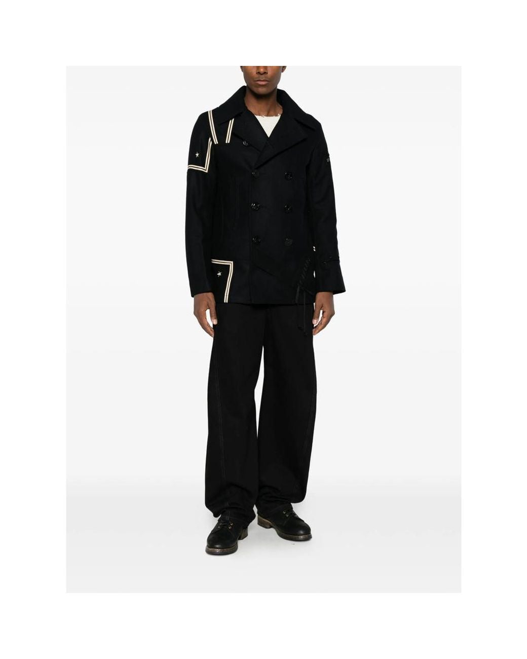 Junya Watanabe Black X Rebuild By Needles Patchwork Double-Breasted Coat for men