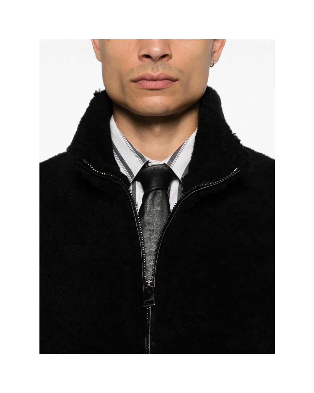 Eraldo Black High-Neck Shearling Jacket for men