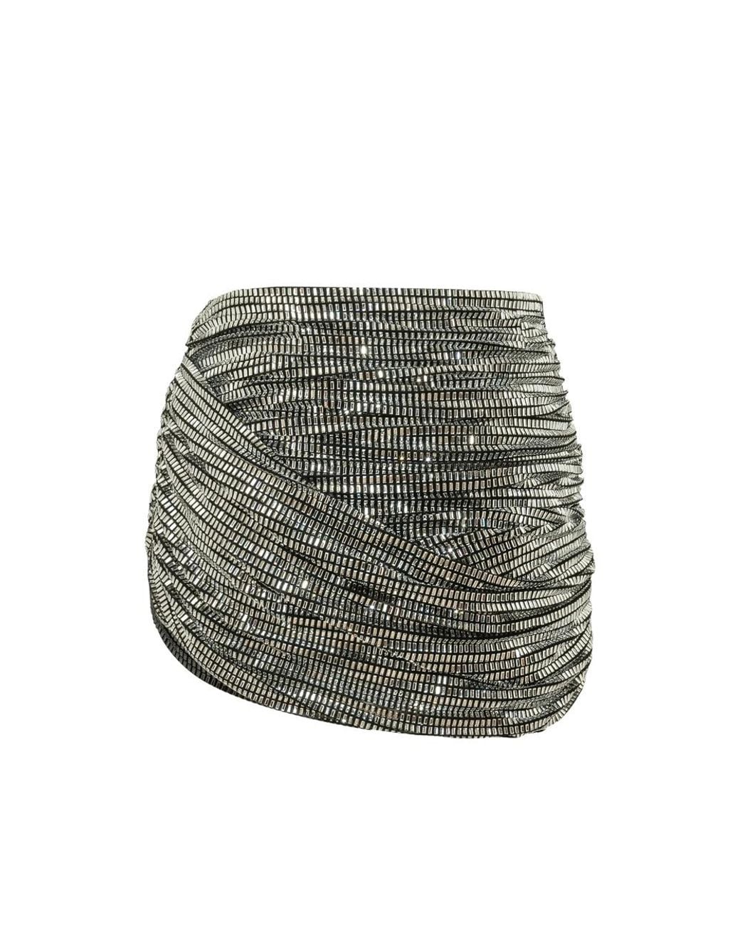 Self-Portrait Gray Crystal-Embellished Ruched Mini Skirt