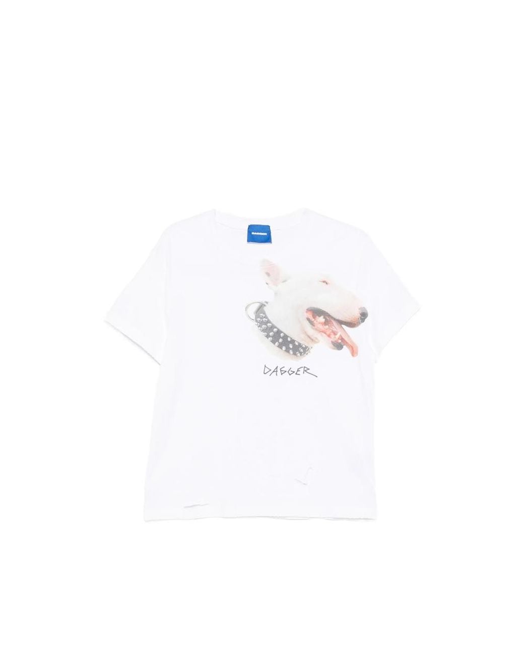 DAGGER White Distressed Dog-Print T-Shirt for men