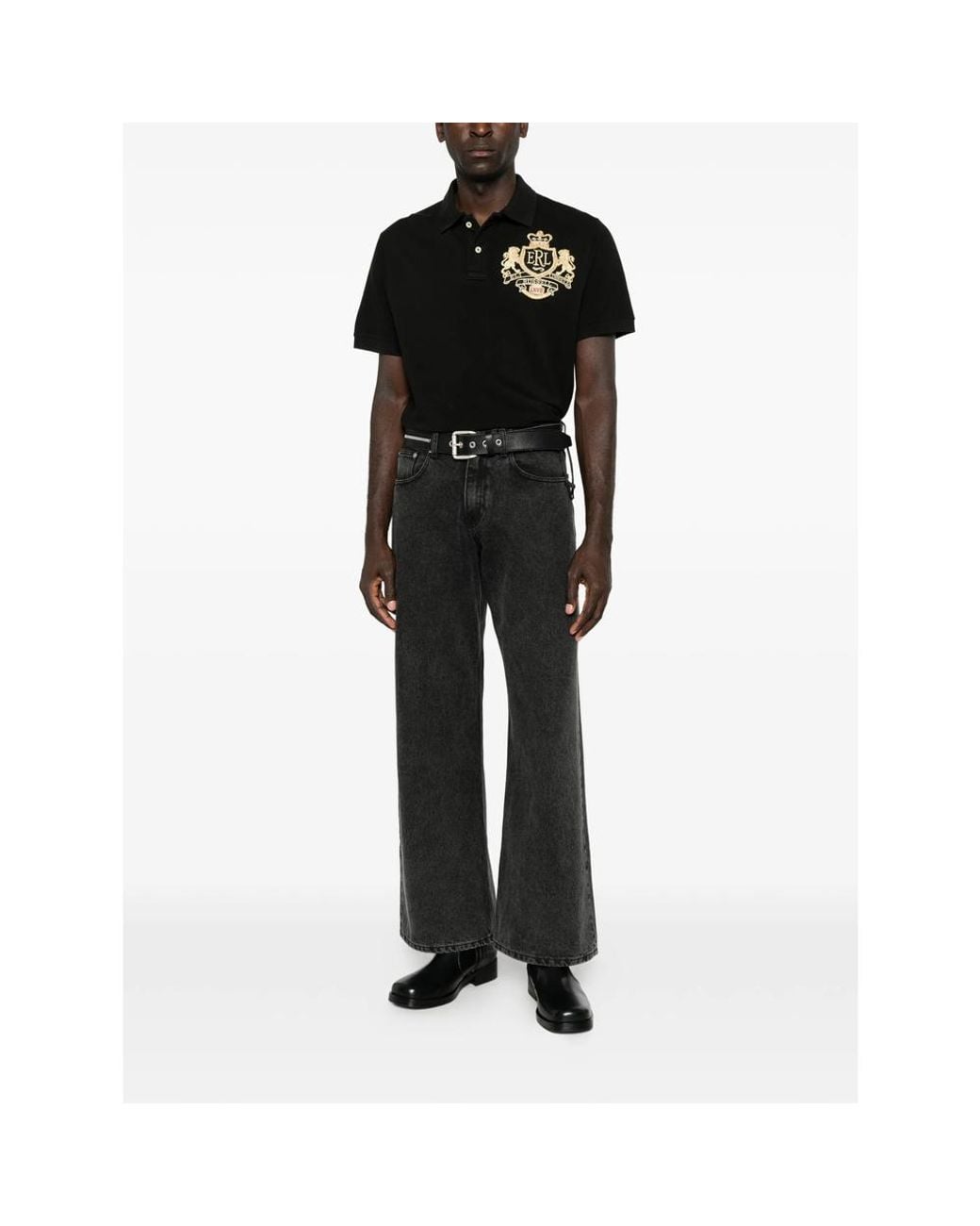 ERL Black Crest-Embroidered Piqué Polo Shirt for men