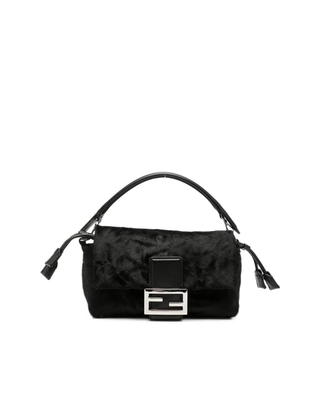 Fendi Black Small Baguette Hair-Finish Clutch Bag