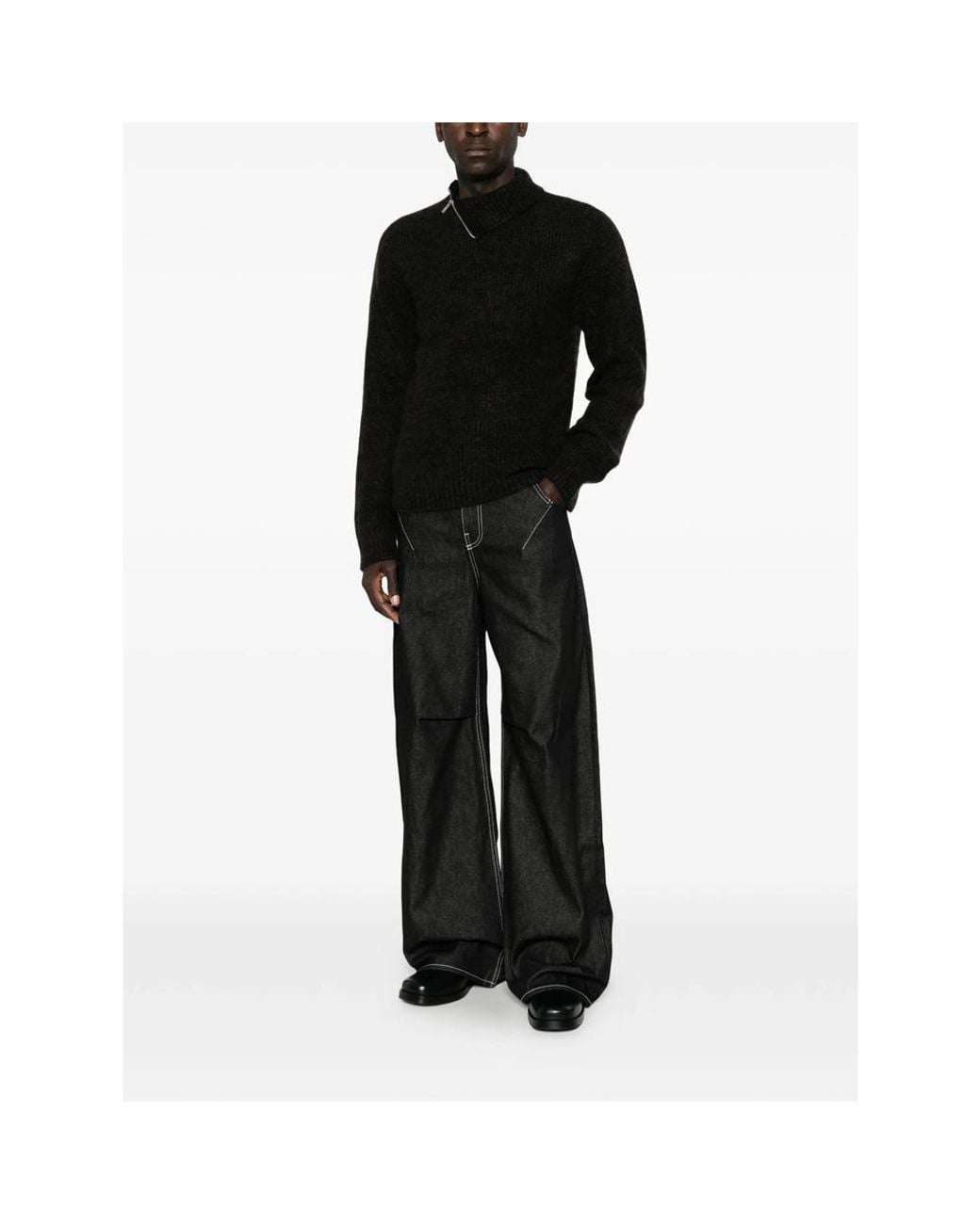 Entire studios Black Zip-Neck Ribbed Sweater for men