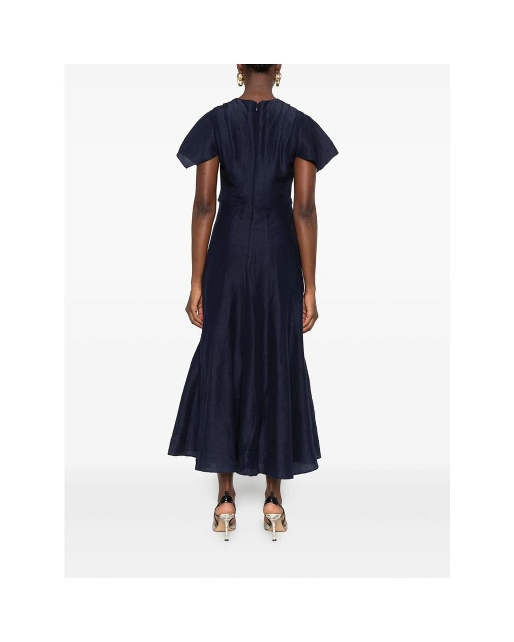 Roland Mouret Blue Pleated Flutter-Sleeve Midi Dress