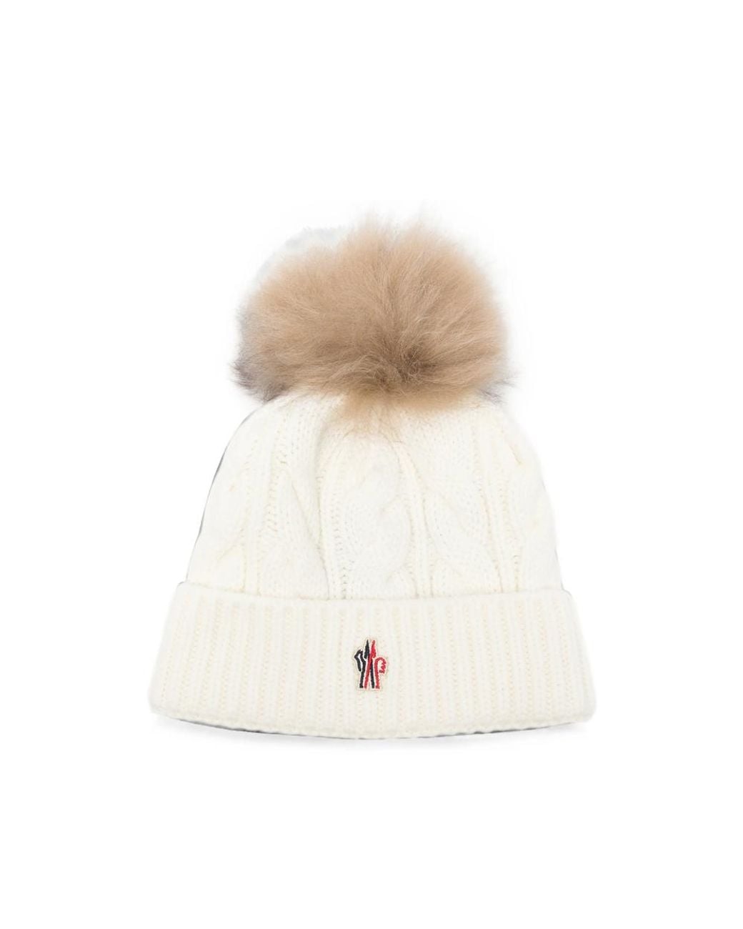 Moncler White Cable-Knit Pompom Beanie Hat