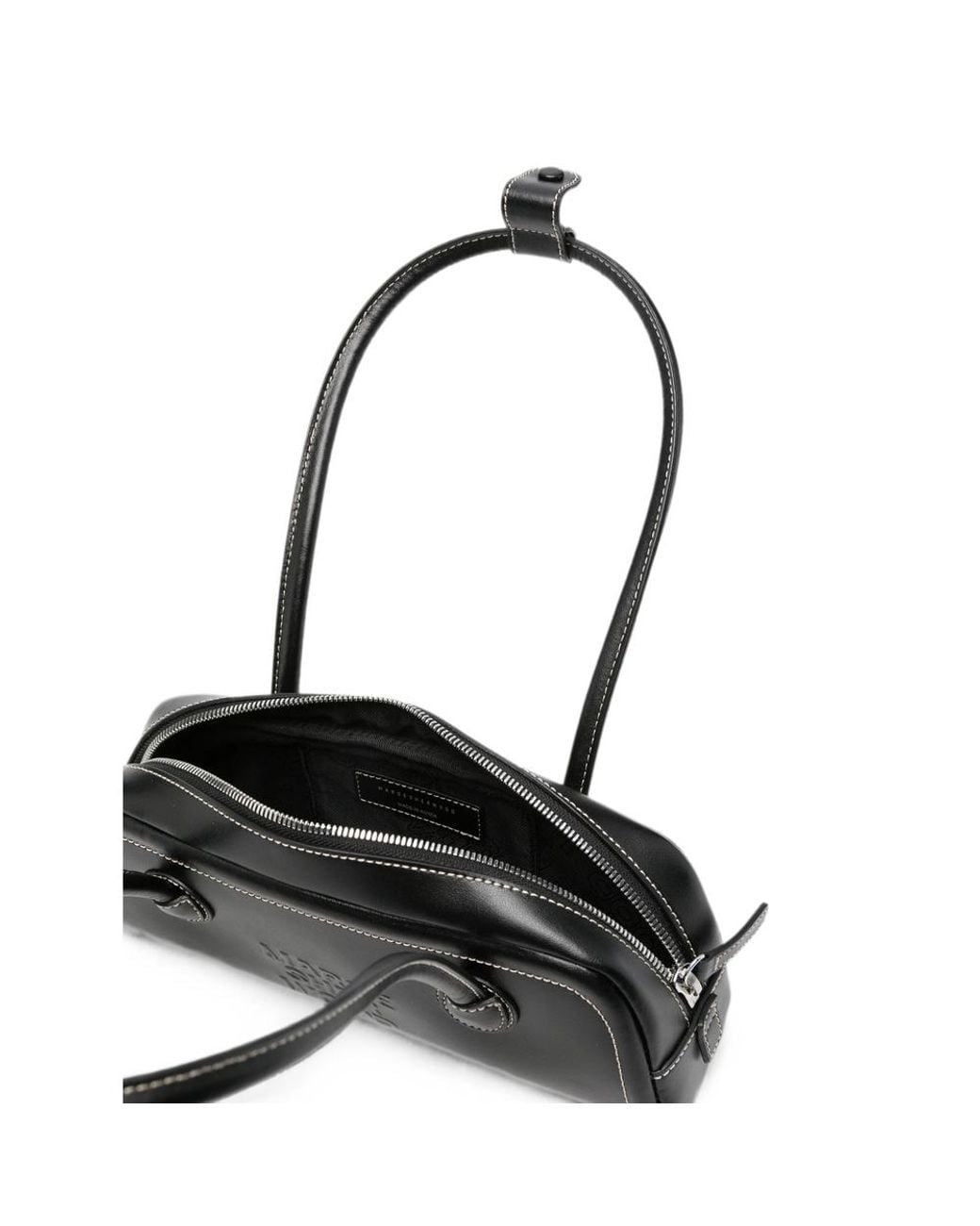MARGE SHERWOOD Black Mini Contrast-Stitch Leather Shoulder Bag