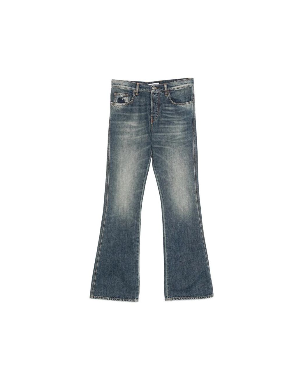 NUMERI 123456789 Blue Faded-Effect Whiskered Jeans for men