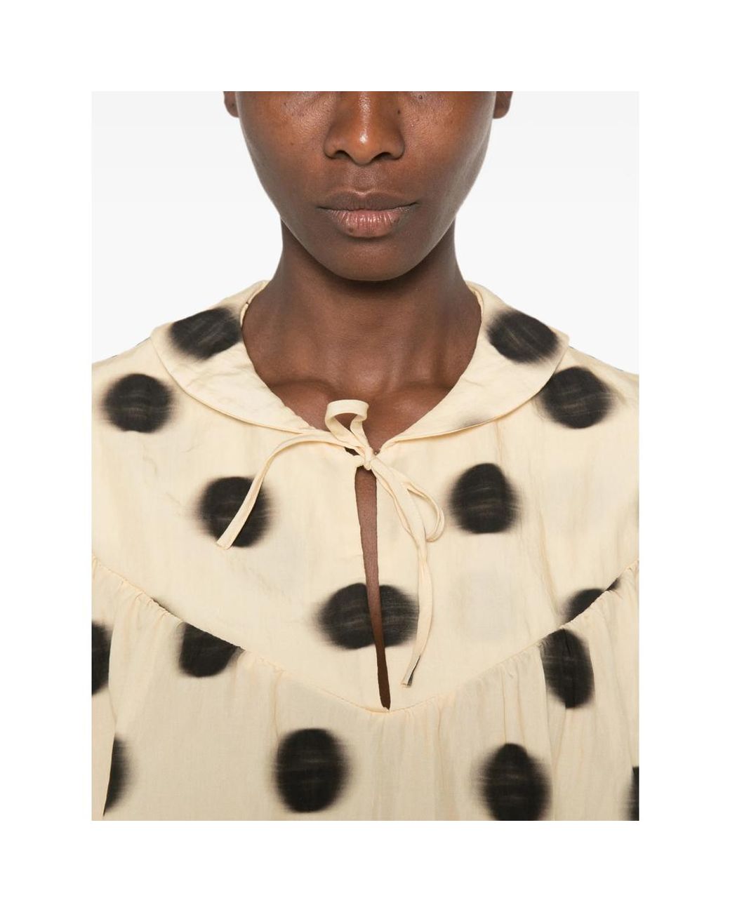 Stine Goya Natural Polka-Dot Tie-Neck Blouse