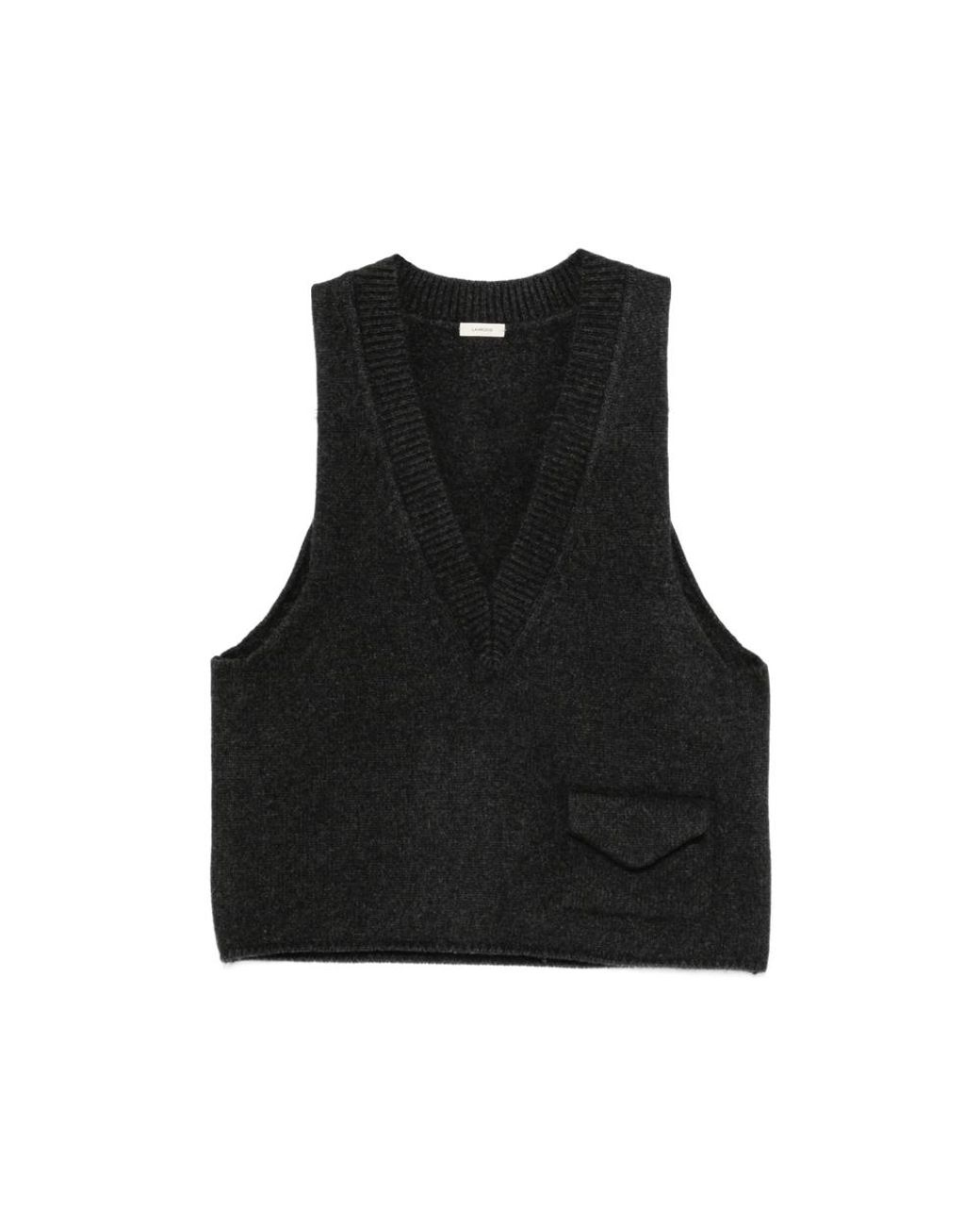 LAMRONS Black V-Neck Flap-Pocket Vest