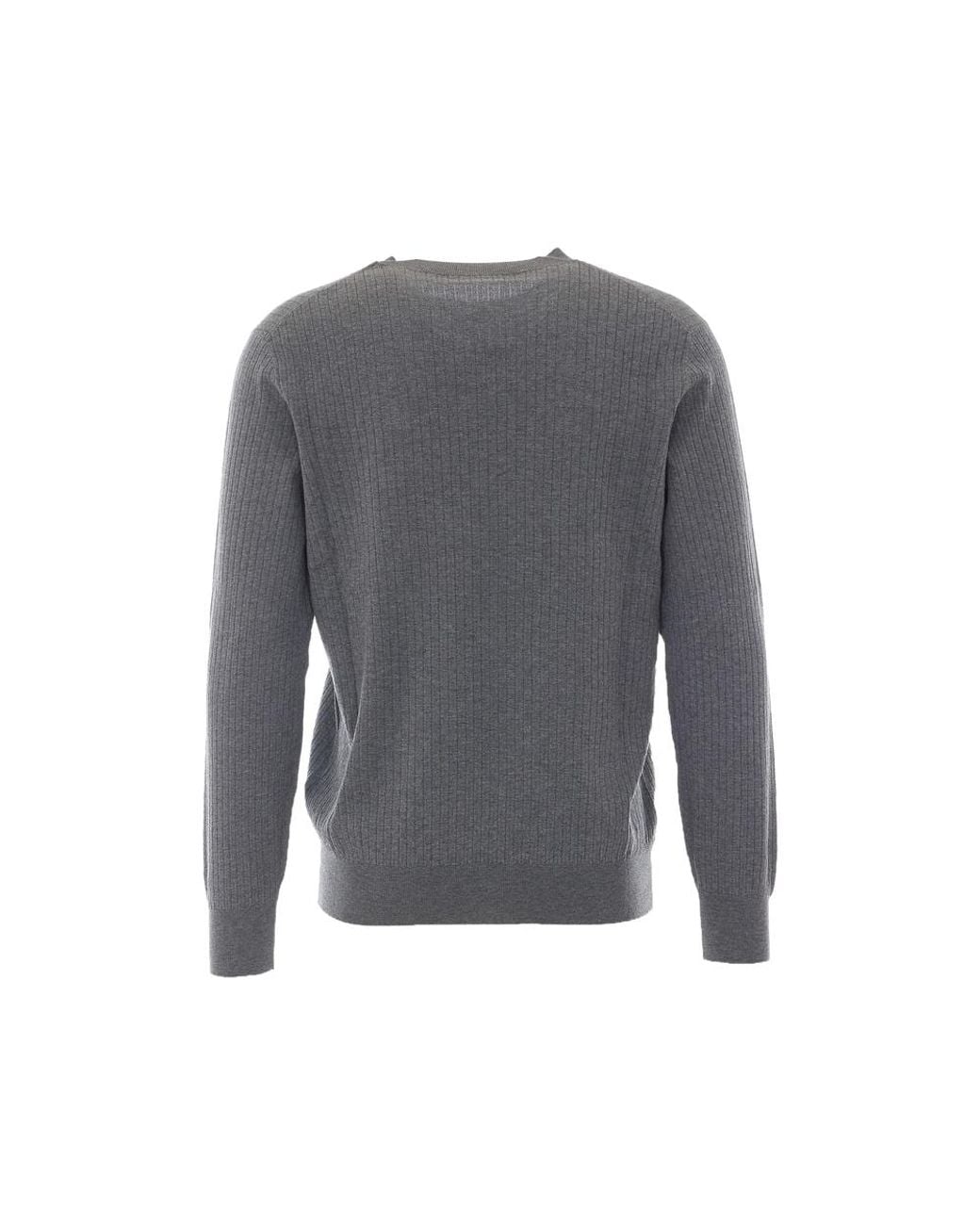 Brunello Cucinelli Gray Cotton Textured Rib Lightweight Sweater for men