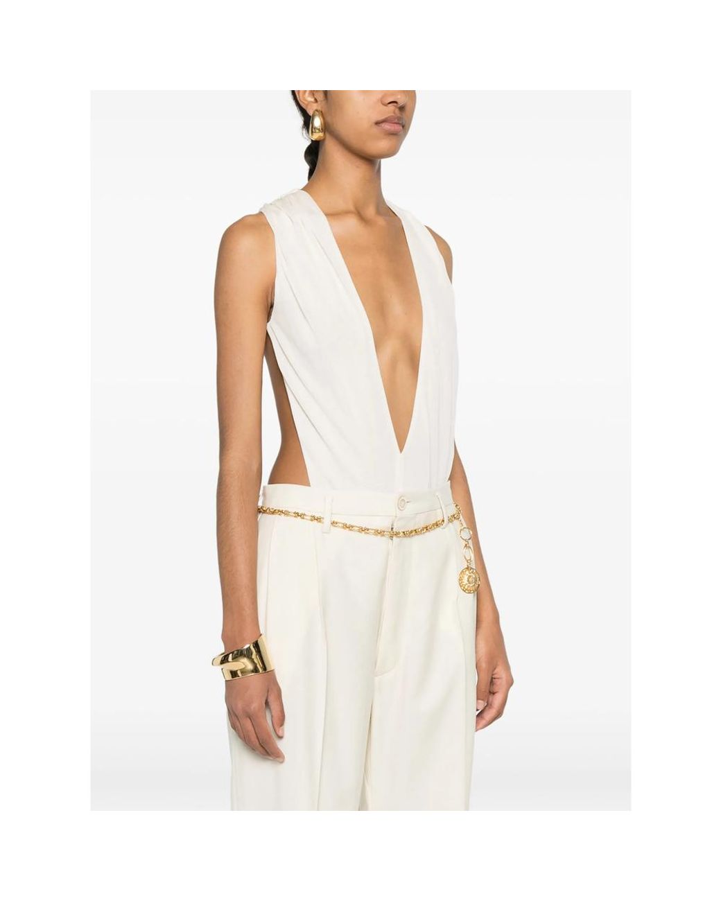 Saint Laurent White Plunging V-Neck Body
