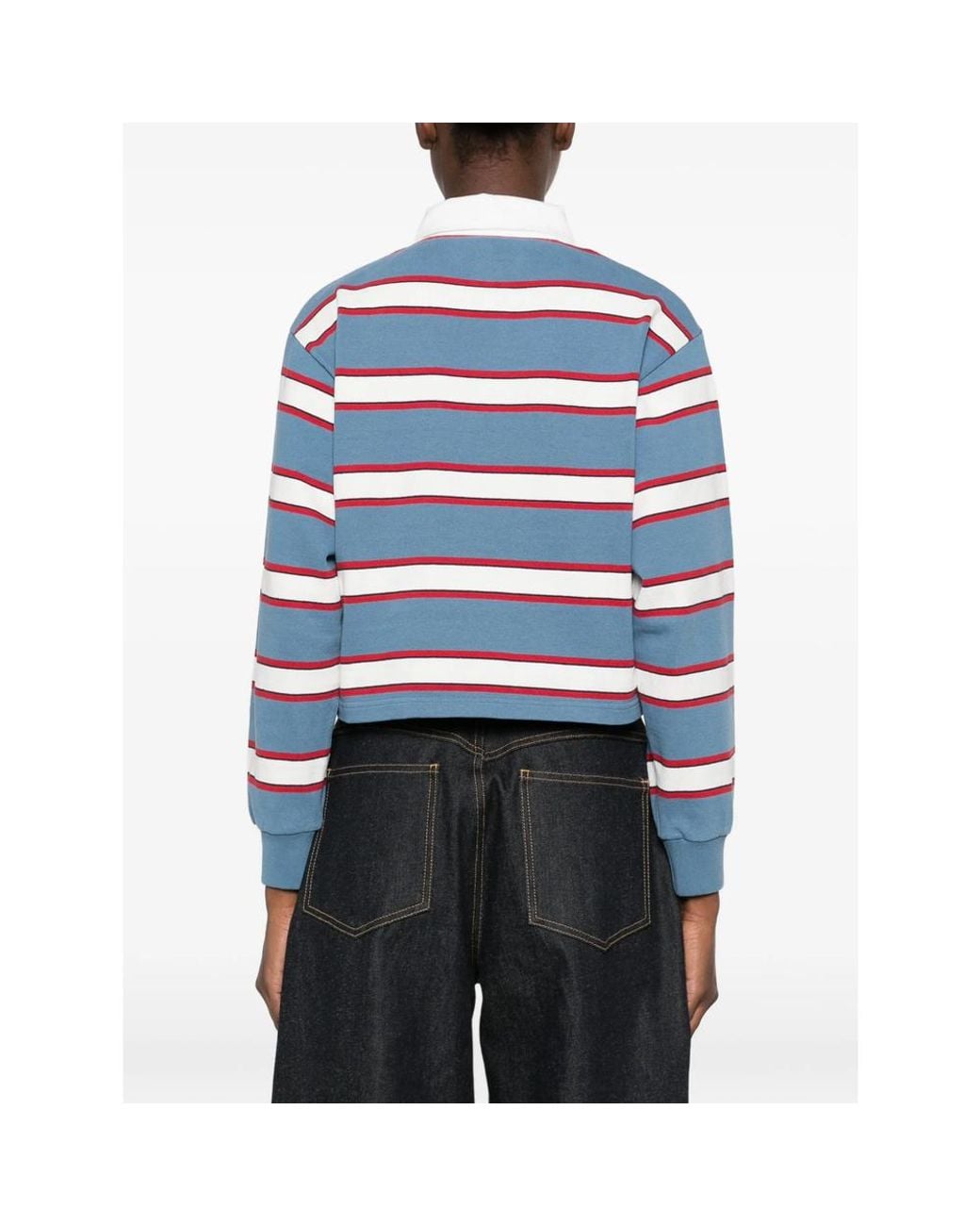 Sporty & Rich Blue Blondie Striped Long-Sleeve Polo Shirt
