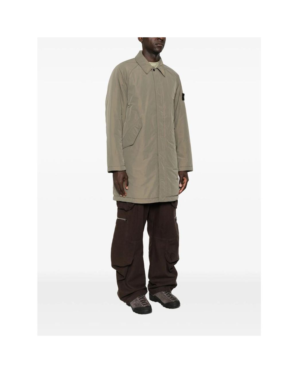 Stone Island Natural Logo-Patch Raglan-Sleeve Coat for men