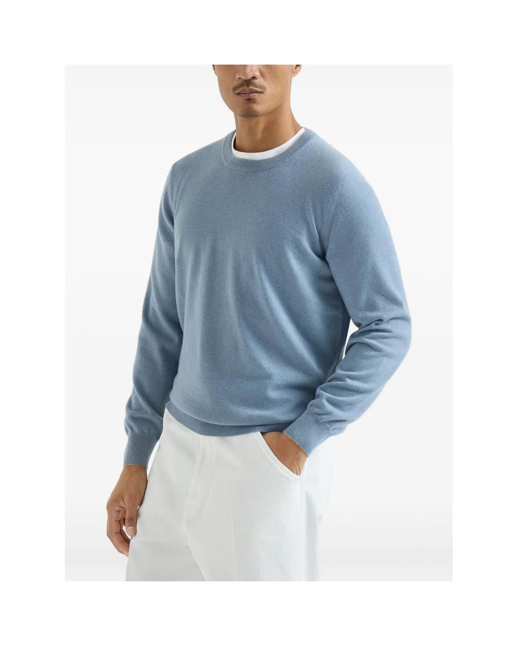 Brunello Cucinelli Blue Cashmere Sweater for men