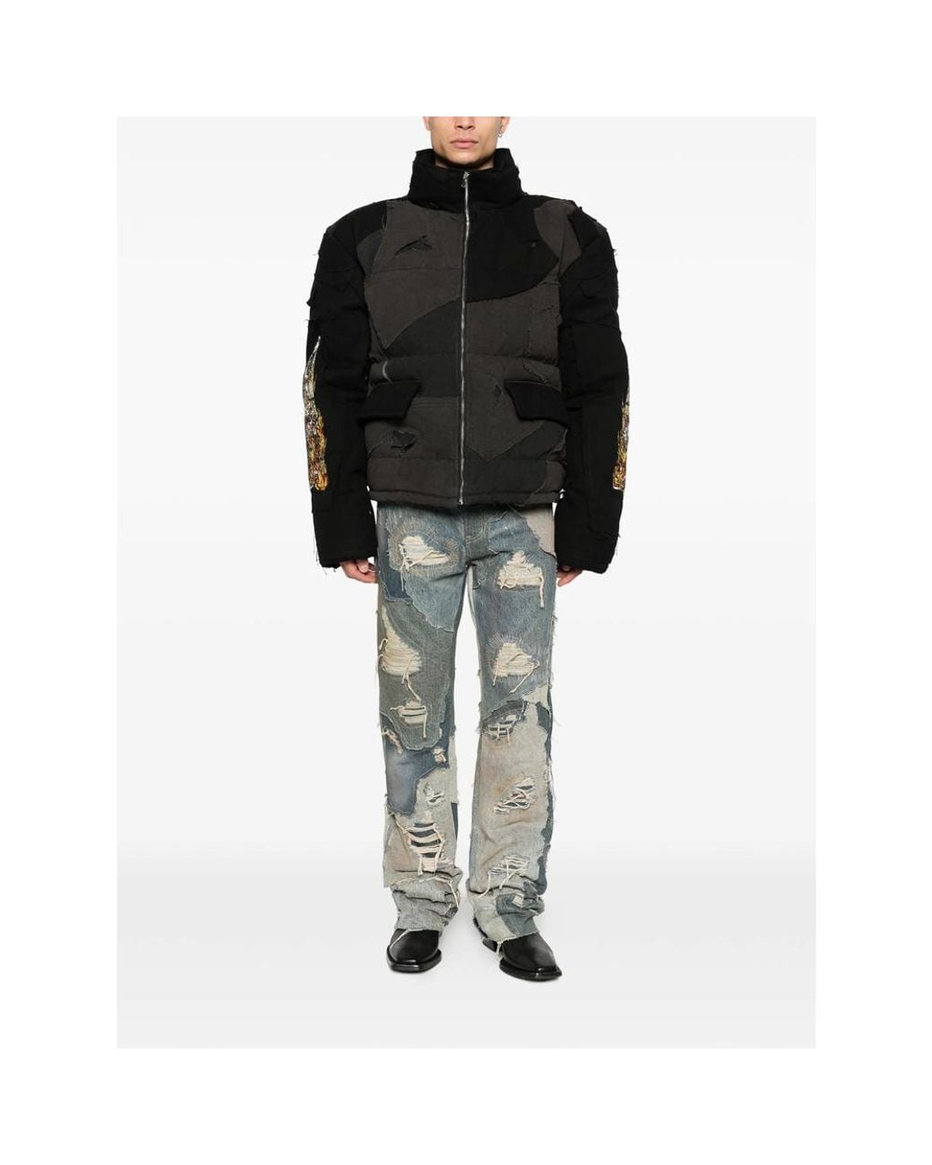 Who Decides War Blue Distressed Patchwork Jeans for men