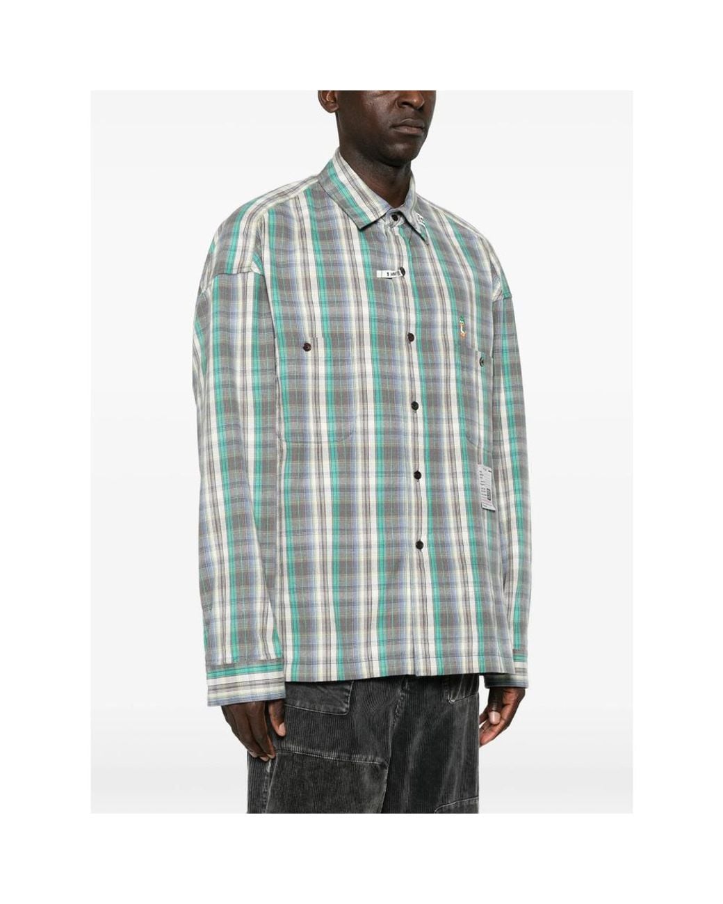 Maison Mihara Yasuhiro Blue Check-Pattern Logo-Patch Shirt for men