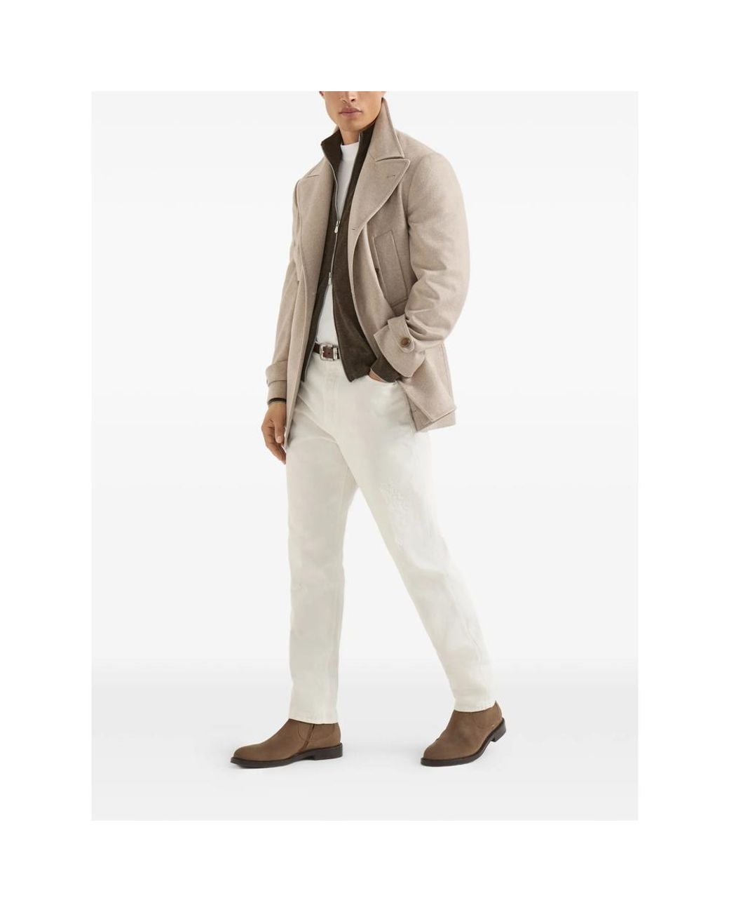 Brunello Cucinelli Brown Cashmere High-Neck Cardigan With Zipper for men