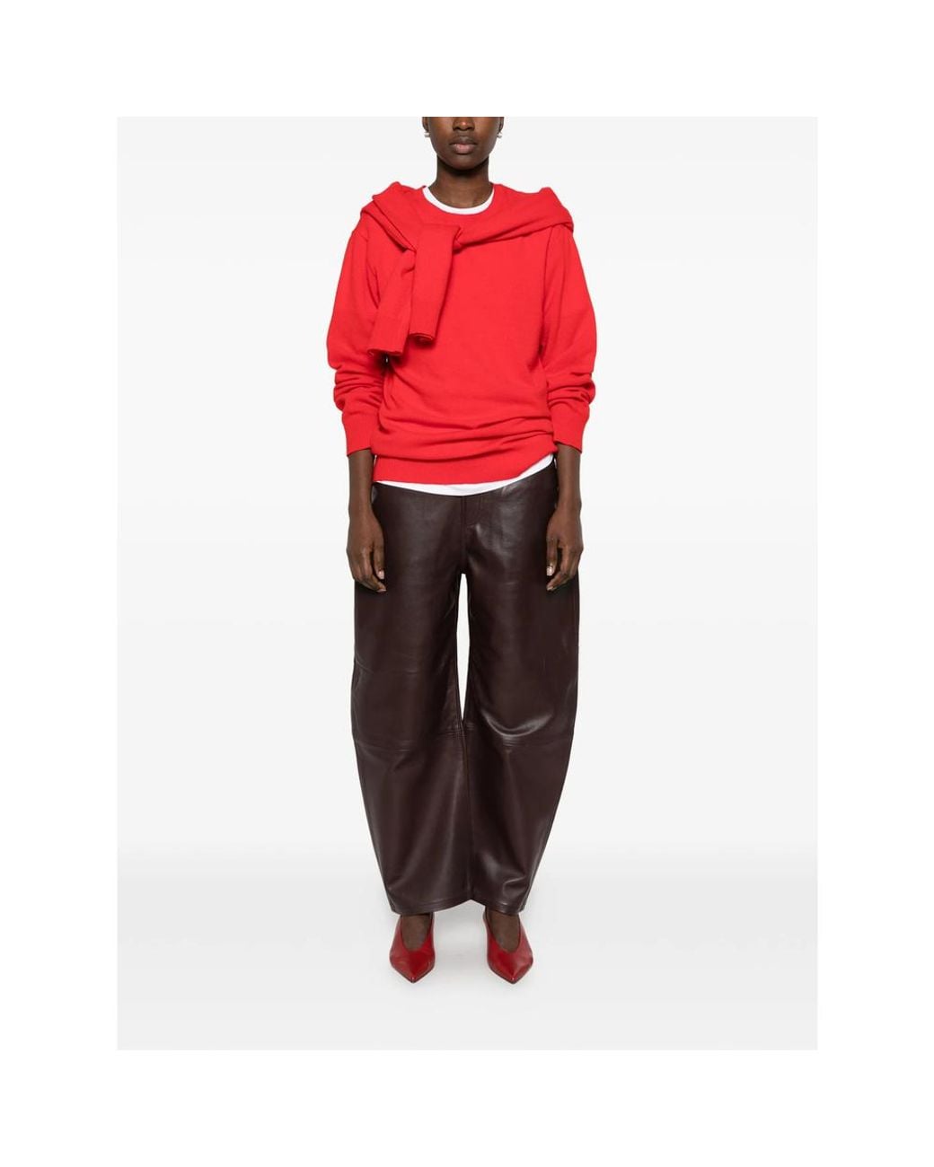 Lois Gray Wide-Leg Leather Trousers