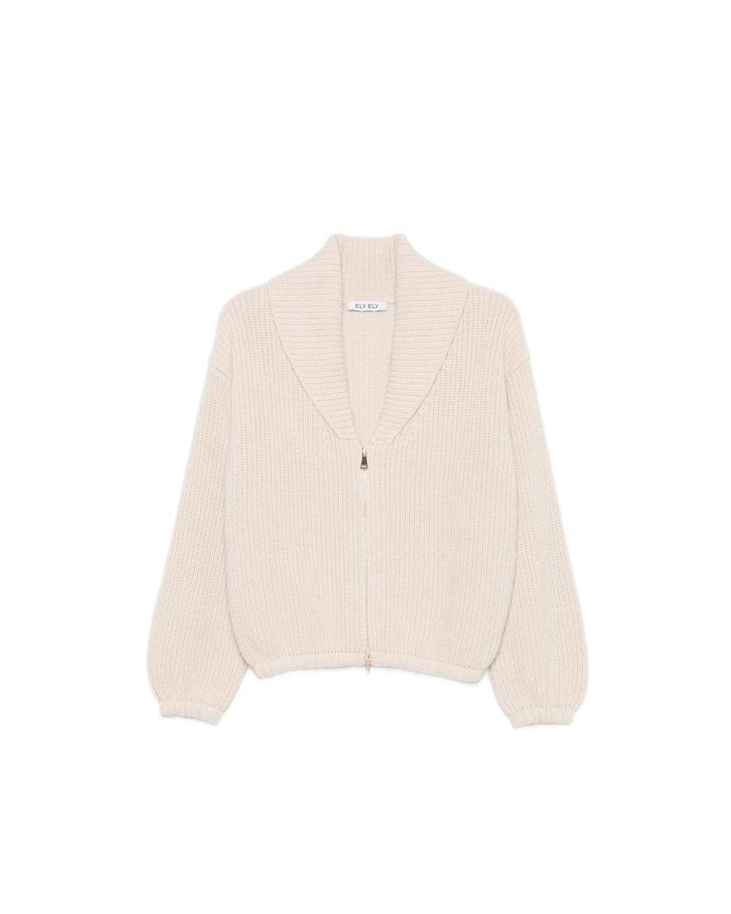 ELY ELY Natural Ribbed-Knit Zip-Up Cardigan
