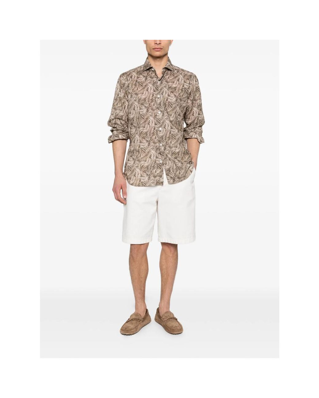 Barba Napoli Natural Leaf-Print Shirt for men