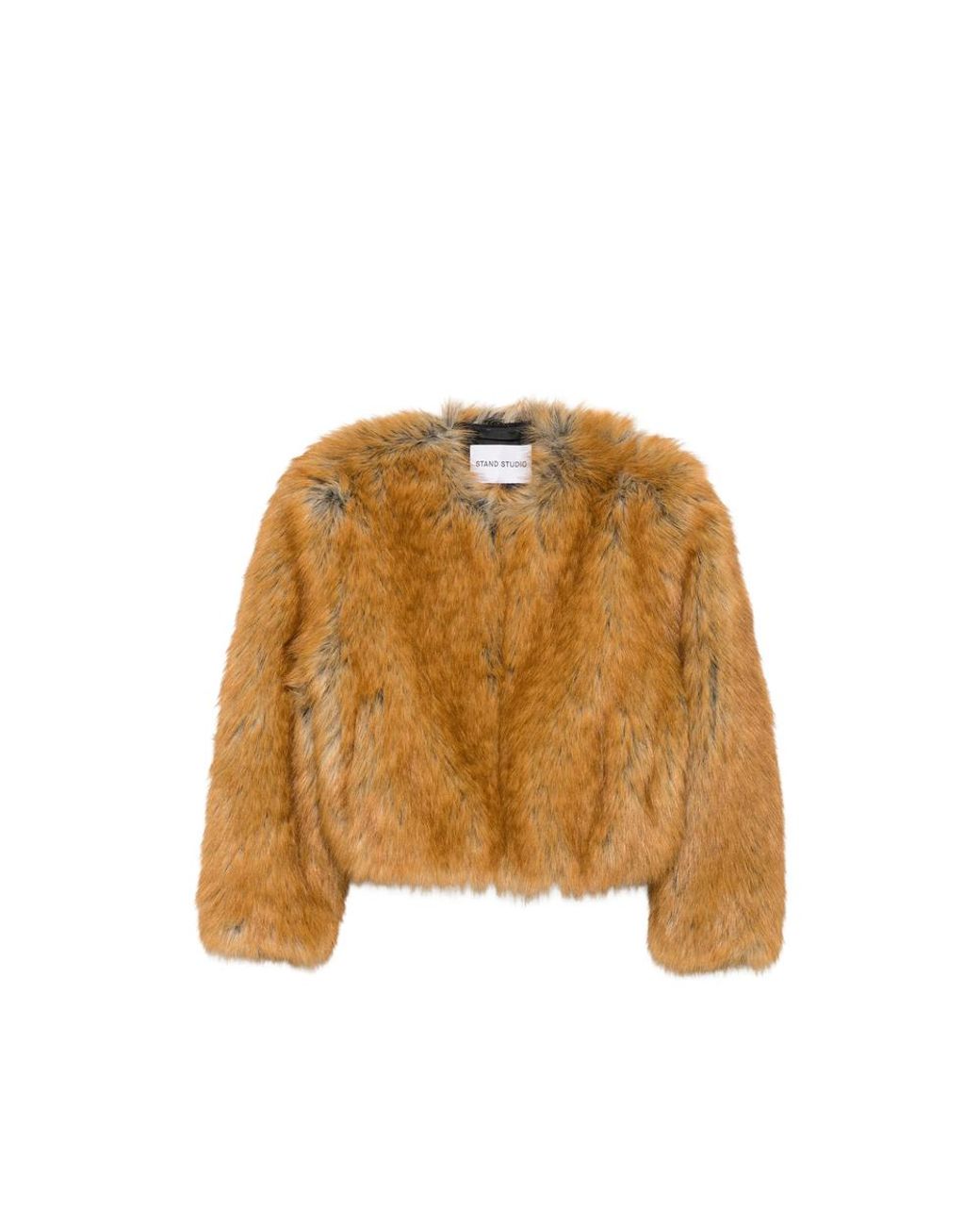 STAND Brown Karly Faux-Fur Collarless Jacket