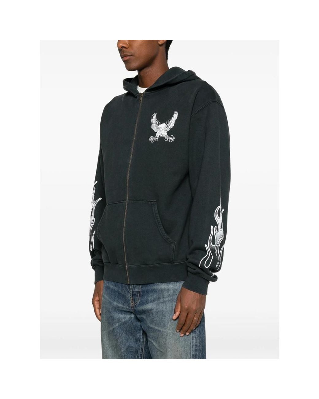 One Of These Days Black Graphic-Print Zip-Up Hoodie for men