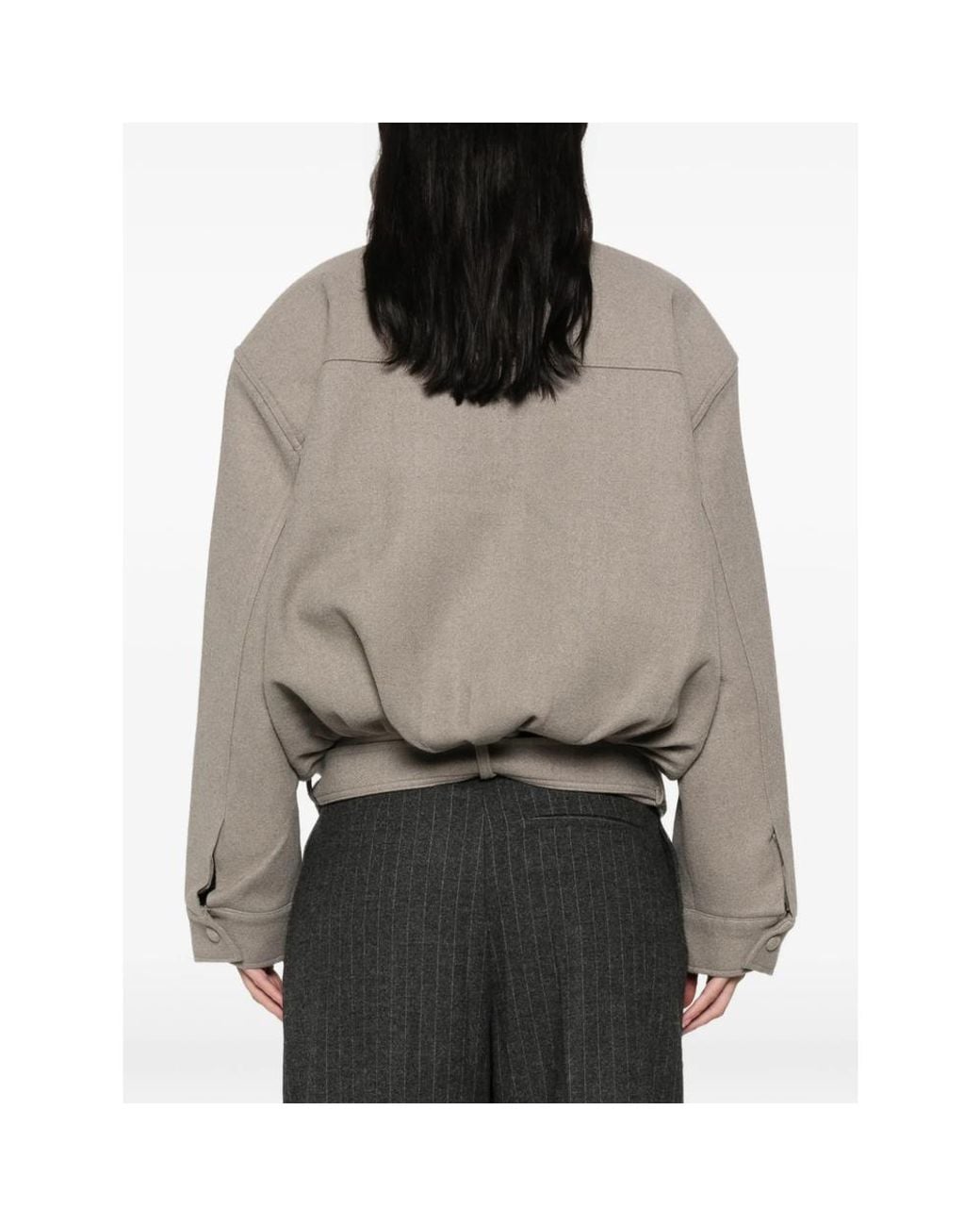 LA PISCINE Gray Belted High-Neck Bomber Jacket
