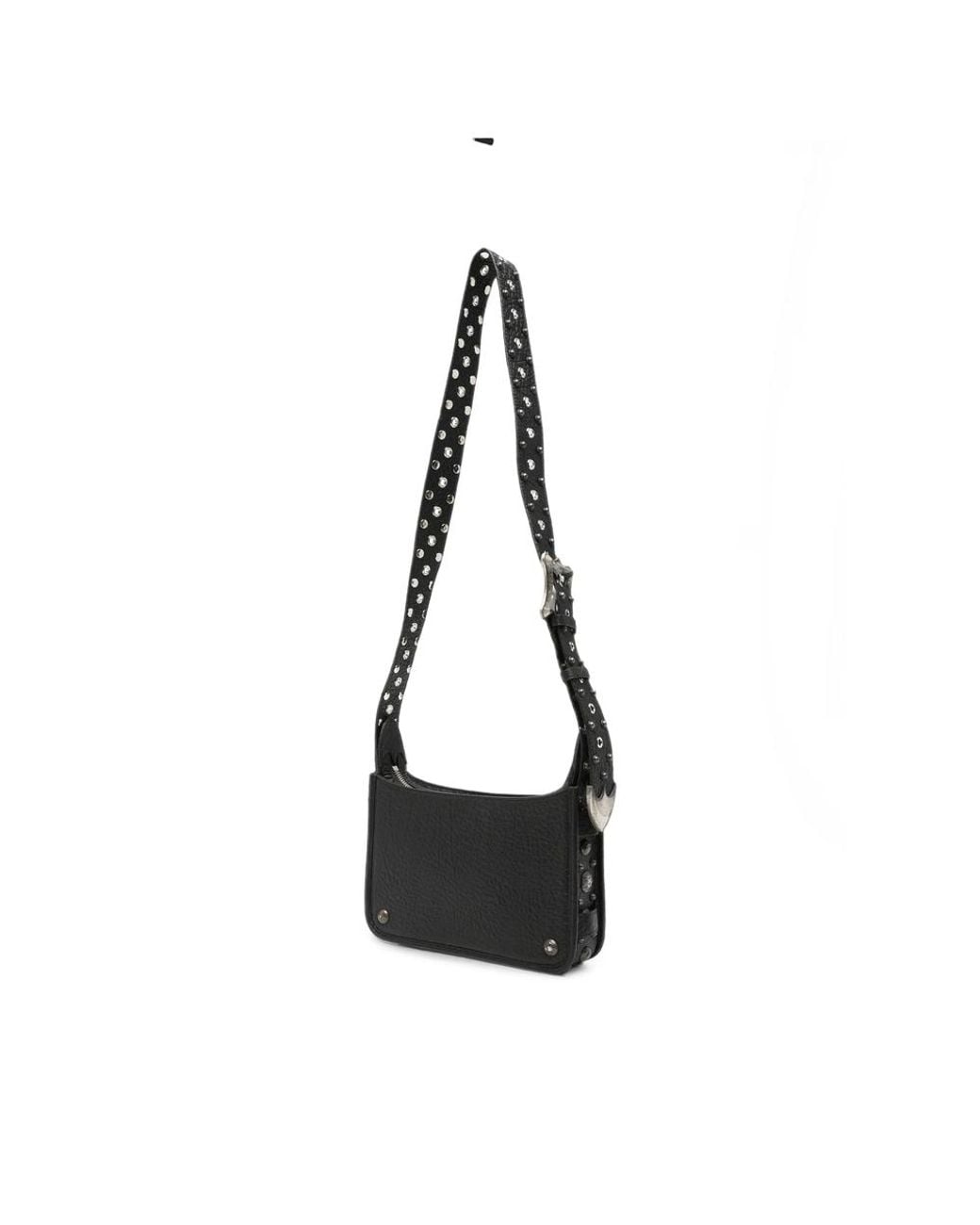THUG CLUB Black Studded Leather Messenger Bag for men