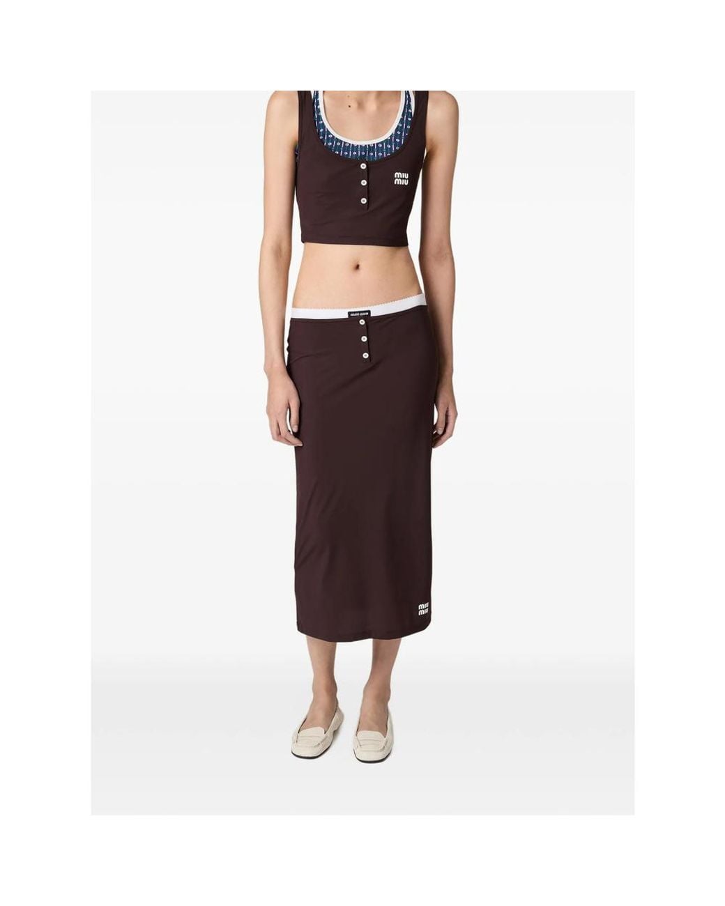 Miu Miu Brown Logo-Detail Buttoned Midi Skirt