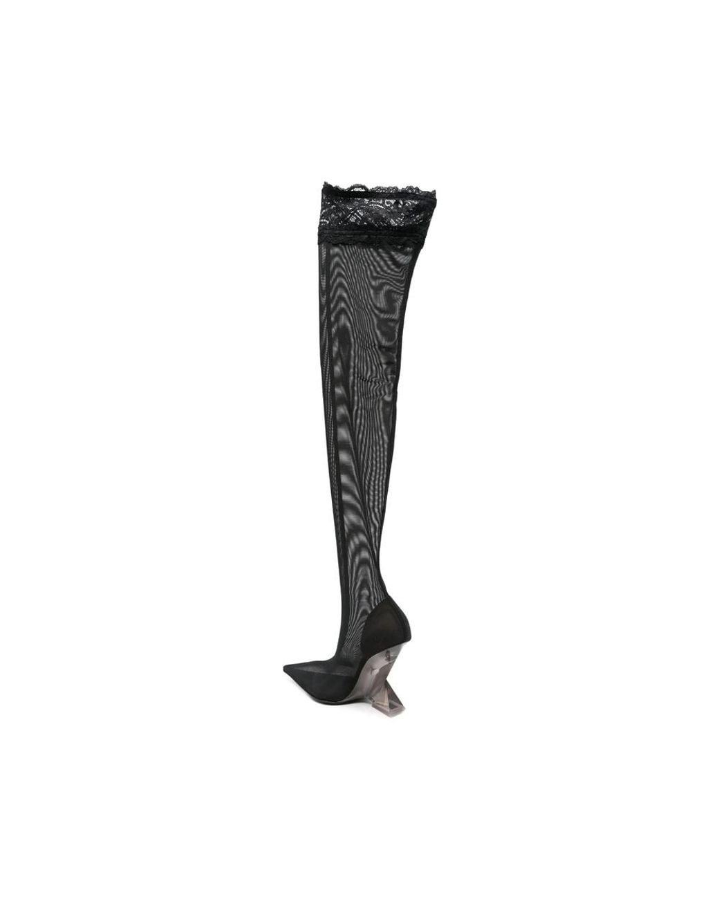 The Attico Black Cheope Thigh-High Lace-Trimmed Mesh Boots