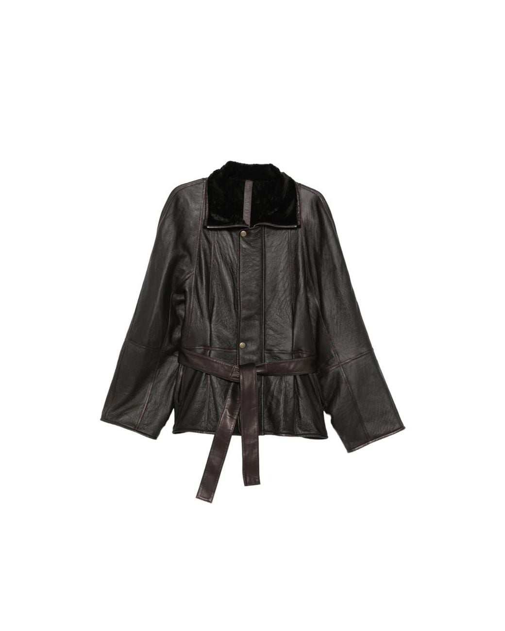 Petar Petrov Black Belted Shearling-Collar Jacket
