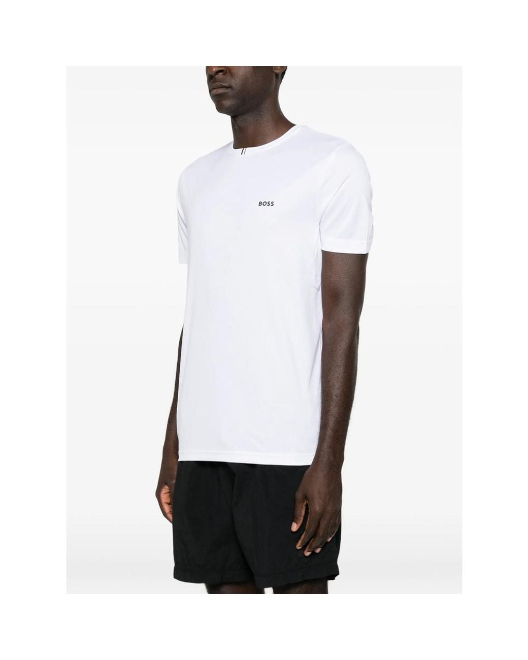 Boss White Logo-Print Crew-Neck T-Shirt for men