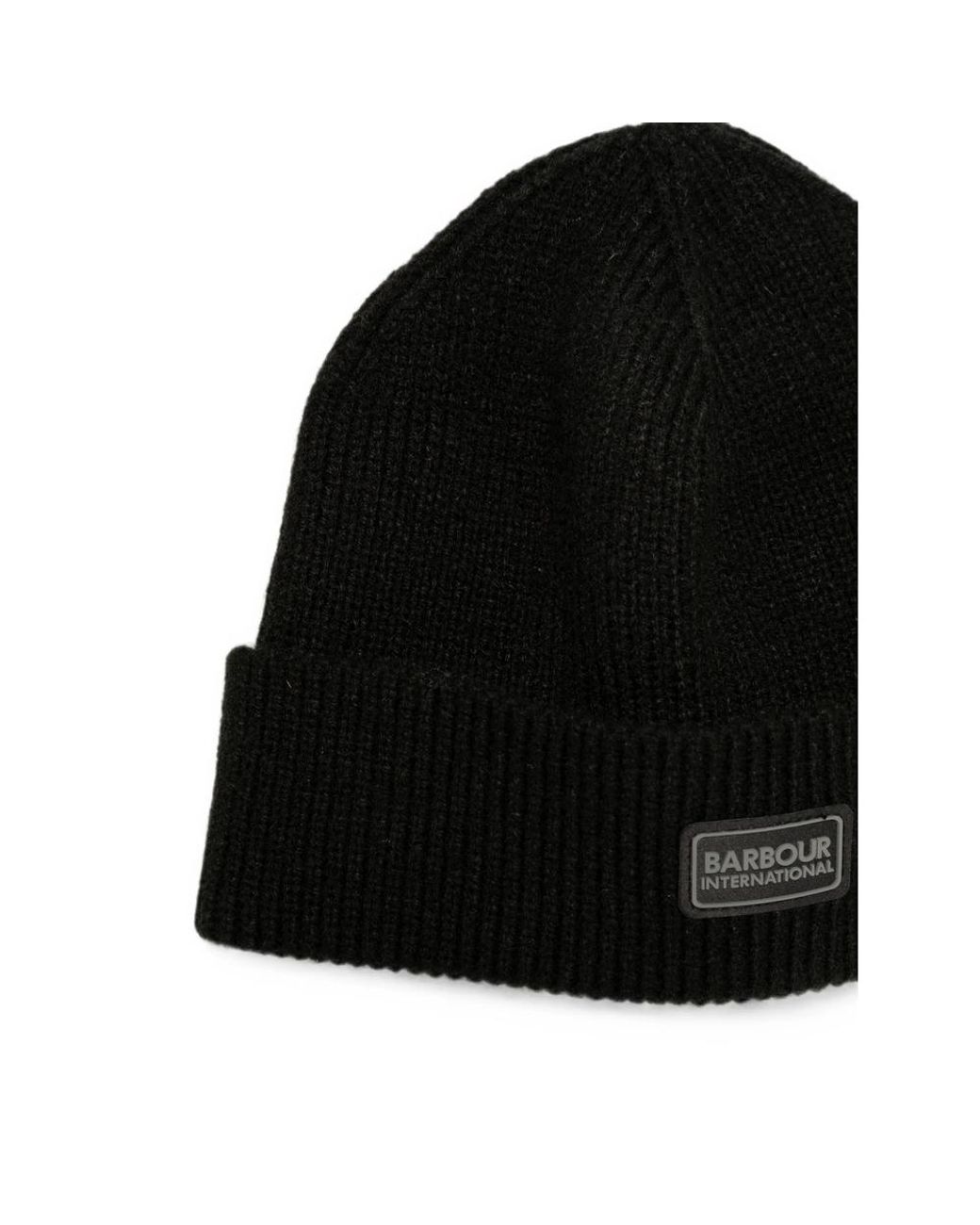 Barbour Black Sweeper Legacy Logo-Patch Scarf And Beanie Hat Set for men