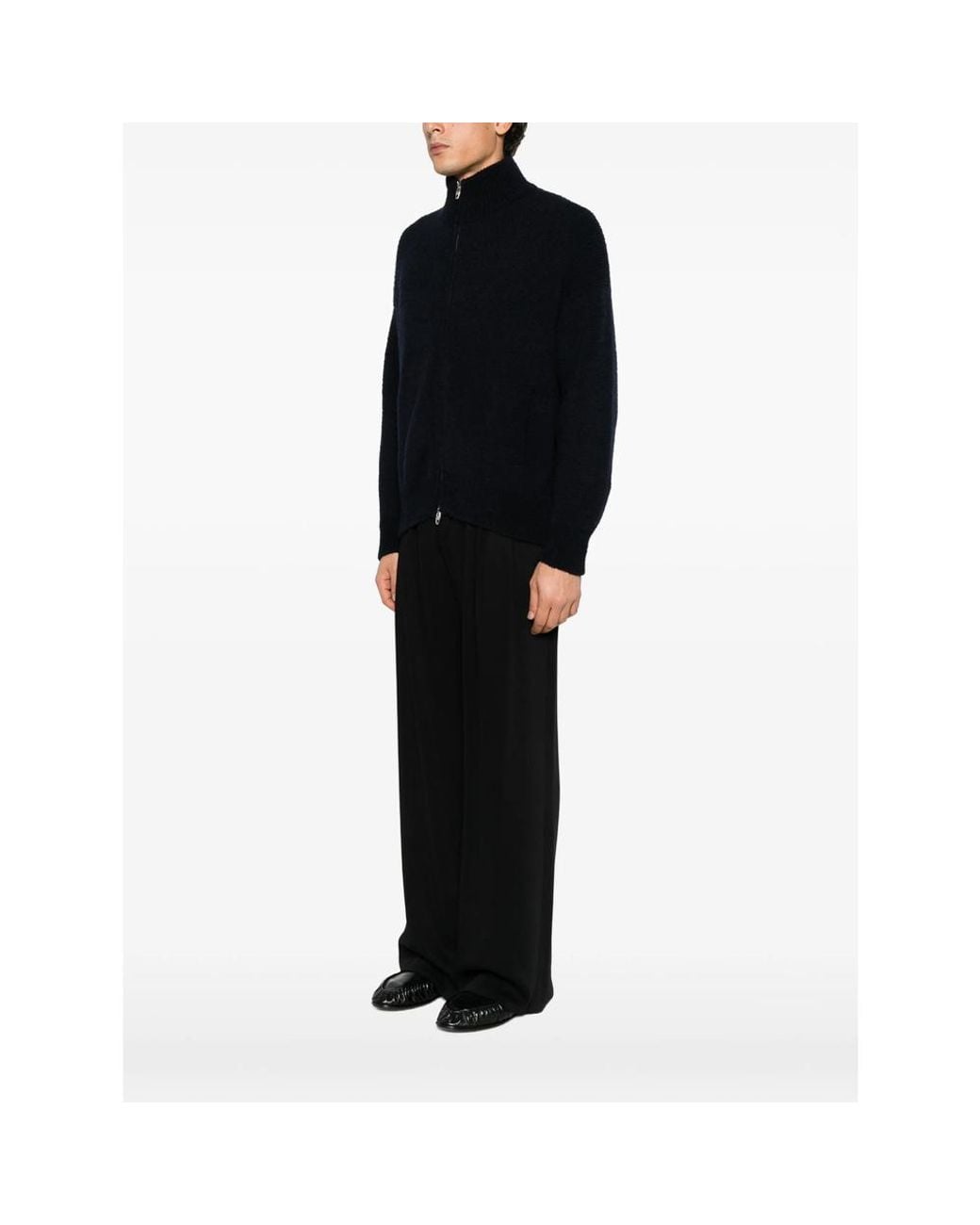 Umit Benan Black Suvretta Zip-Up Ribbed-Knit Cardigan for men