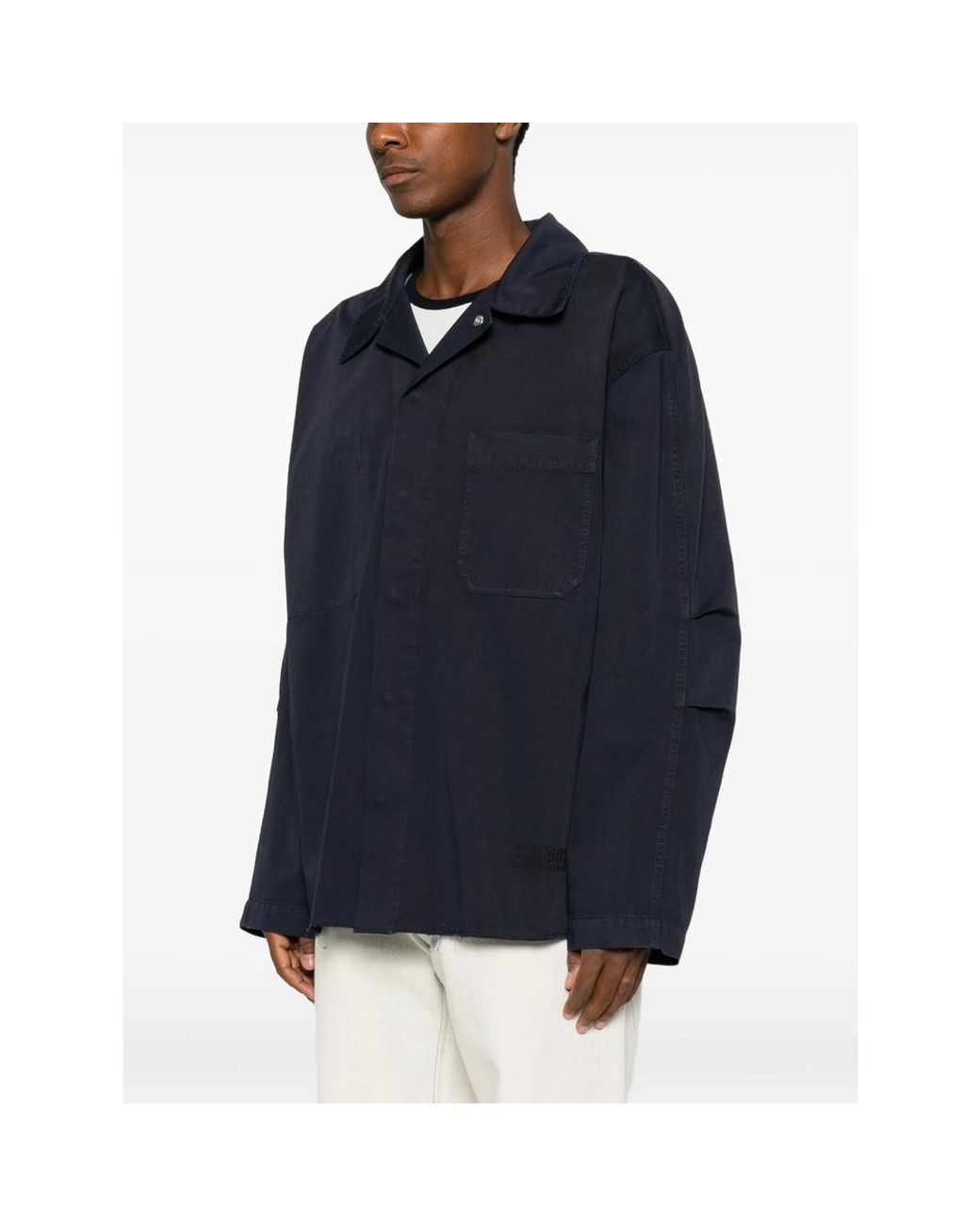 MM6 by Maison Margiela Blue Concealed-Fastening Patch-Pocket Shirt Jacket for men