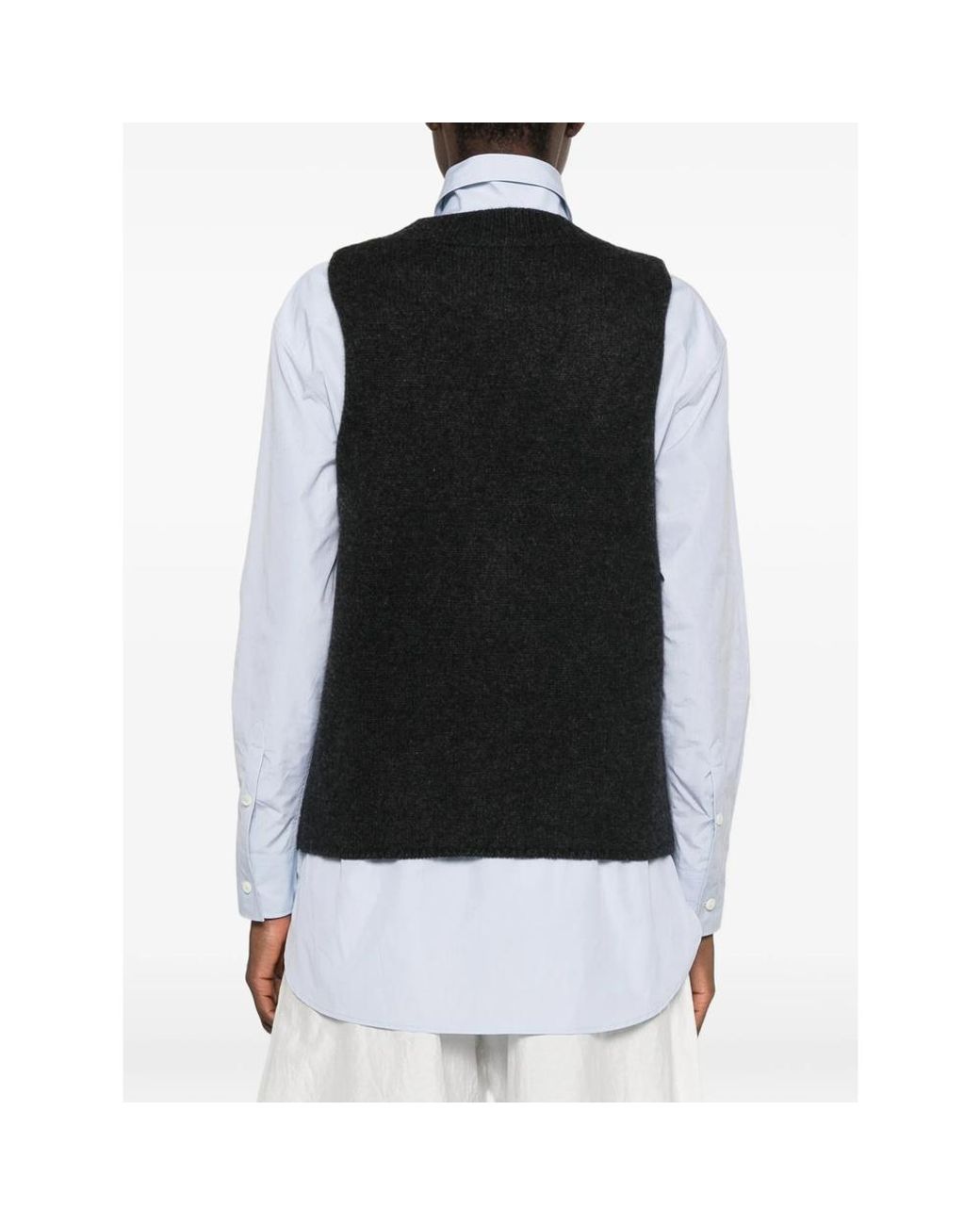 LAMRONS Black V-Neck Flap-Pocket Vest