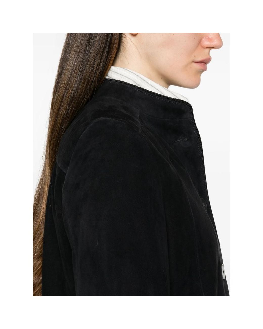 Forte_forte Black Suede Mandarin-Collar Jacket