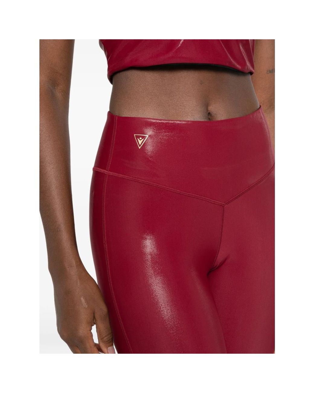 MACRON Red Metallic-Effect Logo-Patch Performance Leggings