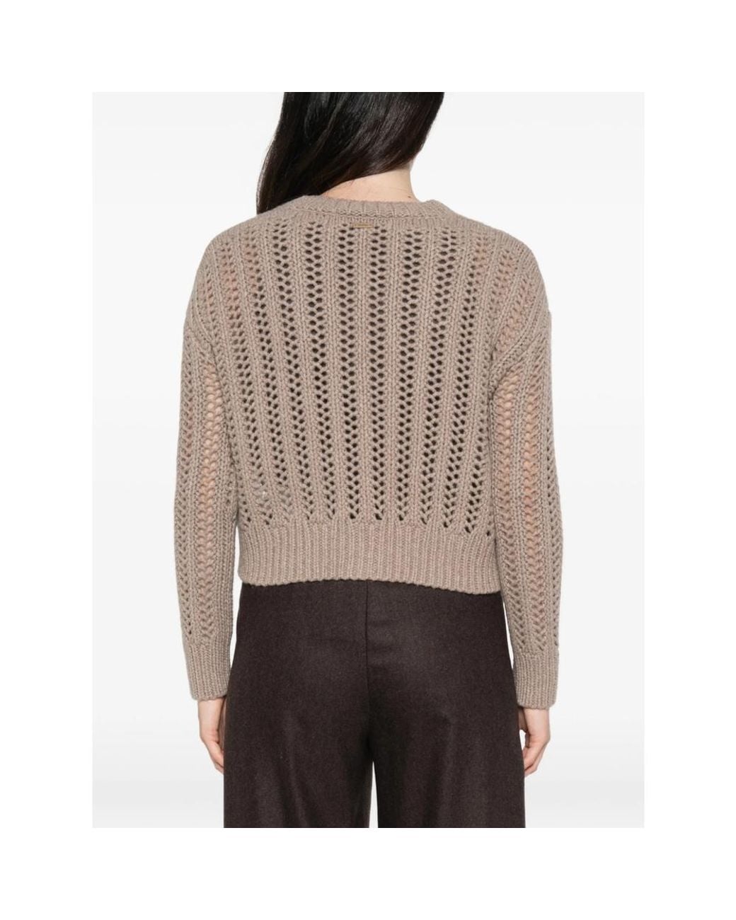 Max Mara Brown Open-Knit Cropped Cardigan