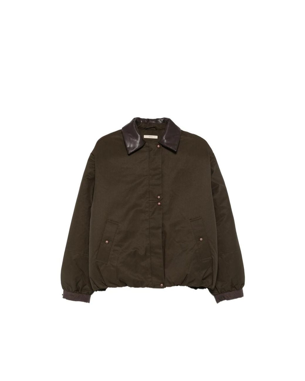 Sessun Green Leather-Collar Zip-Up Jacket