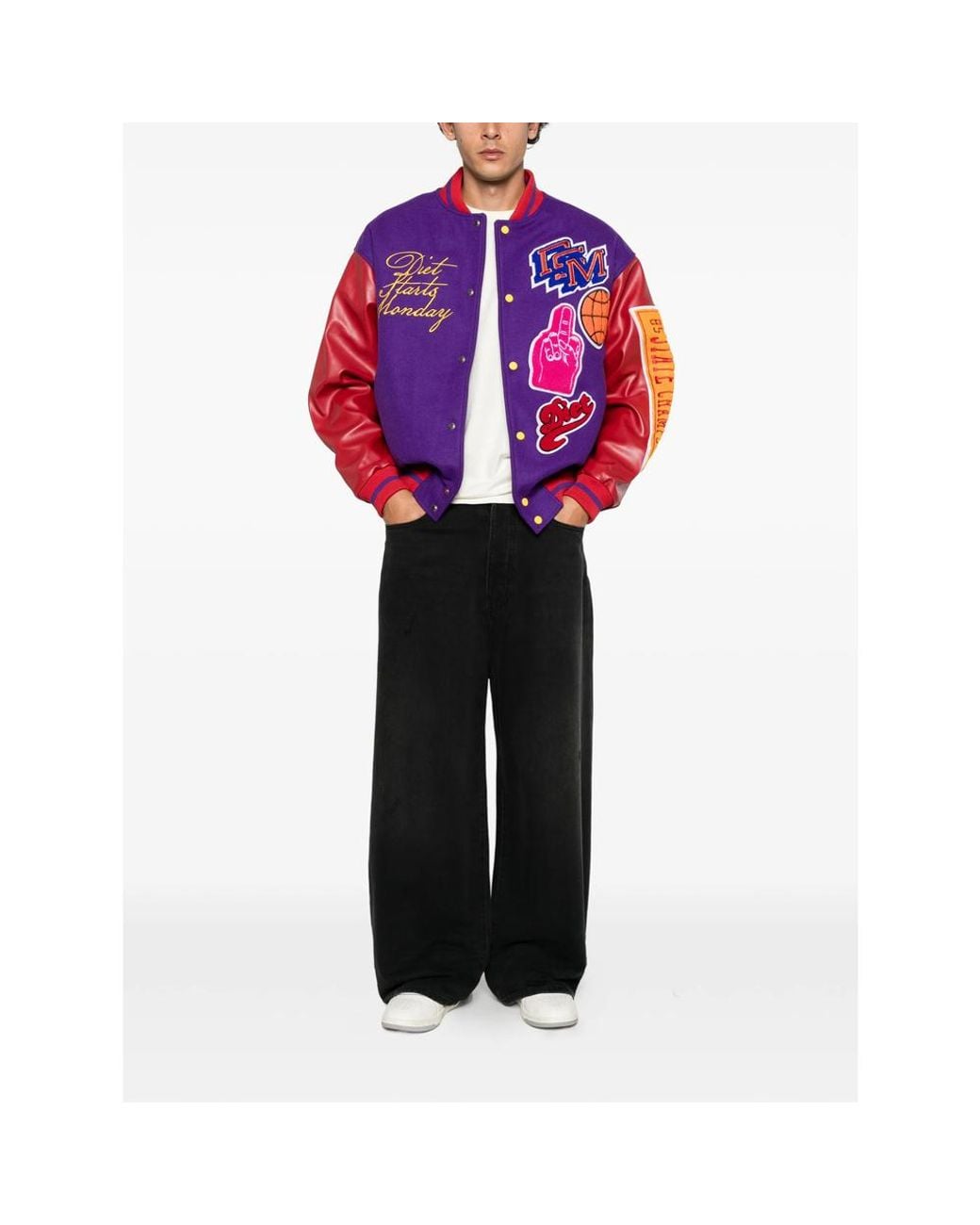 DIET STARTS MONDAY Purple Patch-Detail Bomber Jacket for men