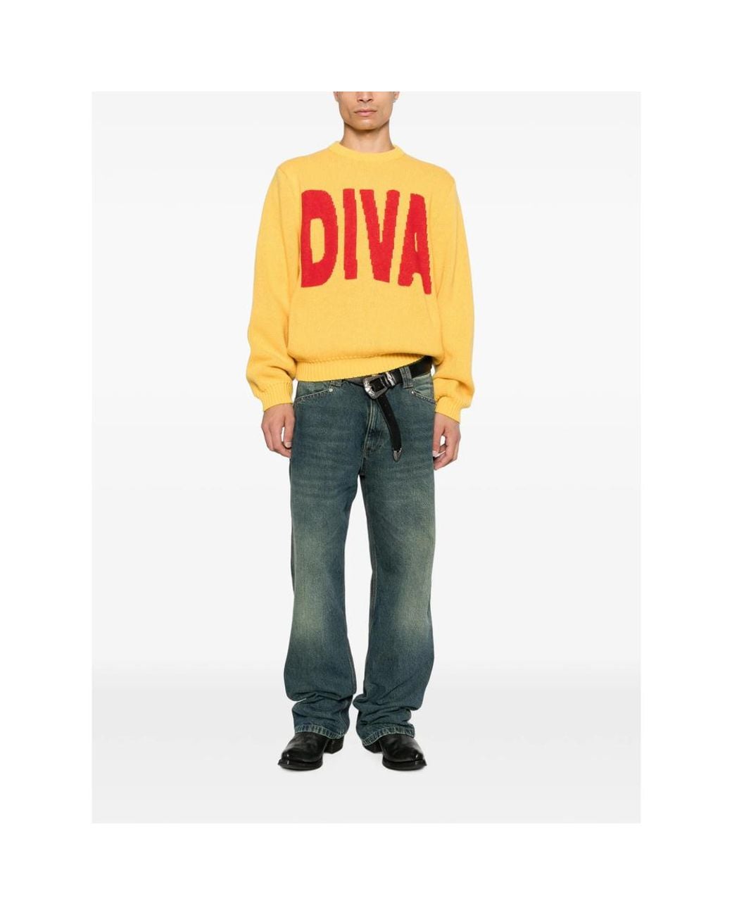 Carne Bollente Yellow Such A Diva Intarsia-Knit Sweater for men