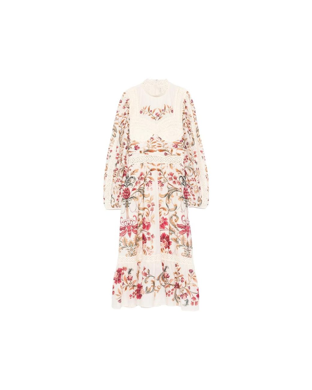 Farm Rio Pink Royal Garden Long Sleeve Crochet Midi Dress