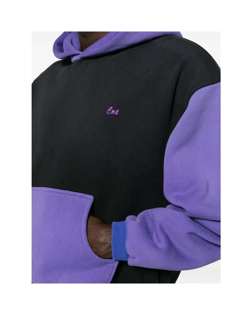 ERL Blue Colour-Block Logo-Patch Hoodie for men