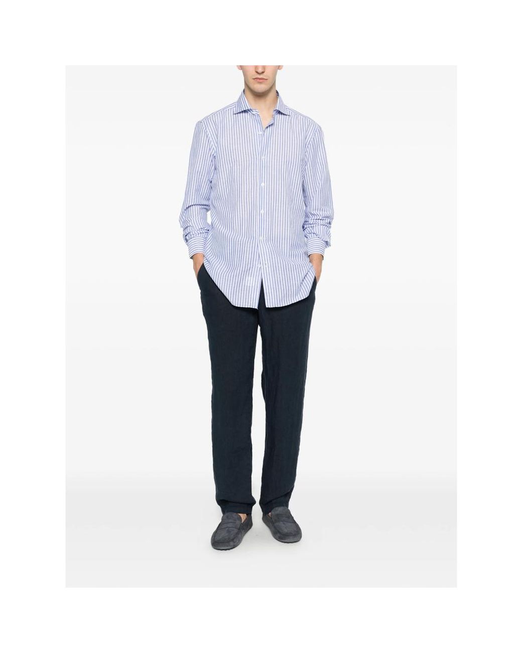 Barba Napoli Blue Striped Shirt for men
