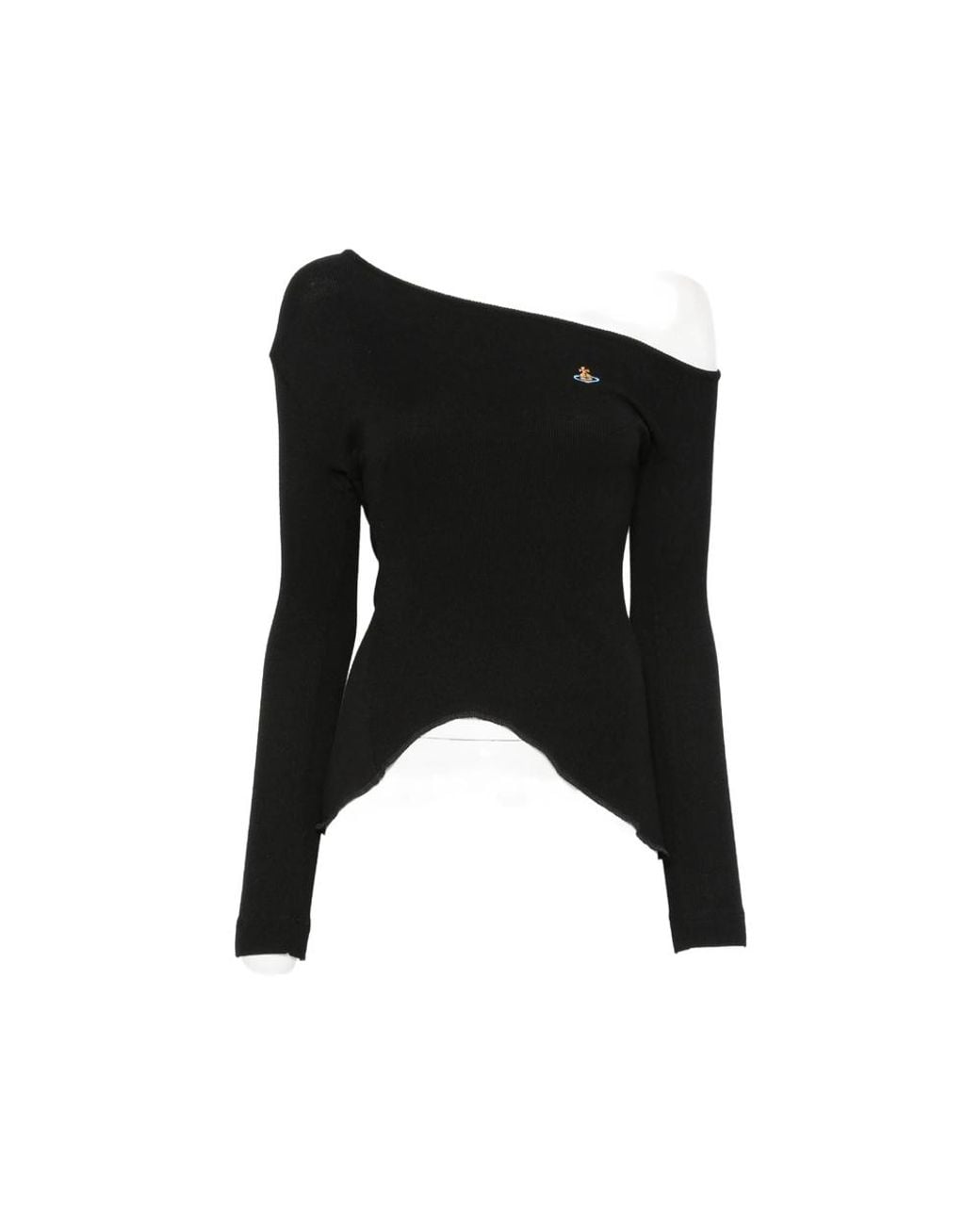 Vivienne Westwood Black Orb-Embroidered Asymmetric-Neck Top