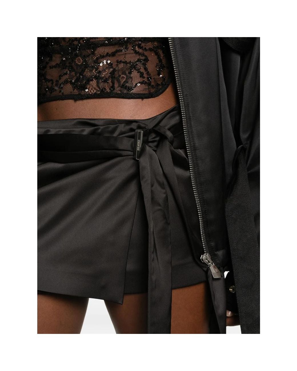 The Attico Black Mini Satin Wrap-Style Skirt