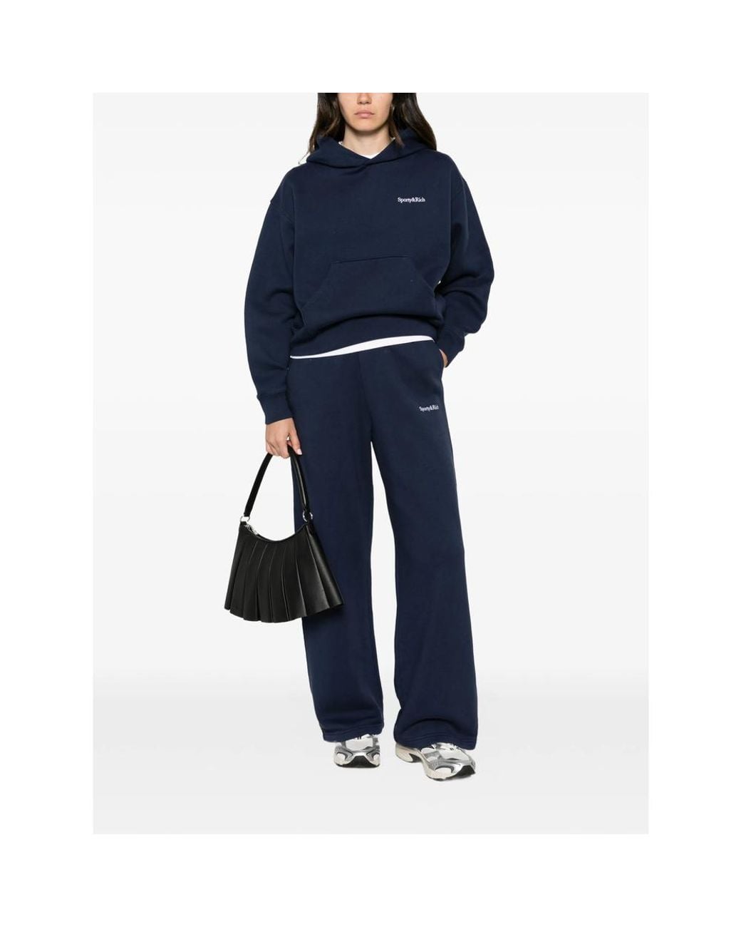 Sporty & Rich Blue Logo-Embroidered Pouch-Pocket Hoodie