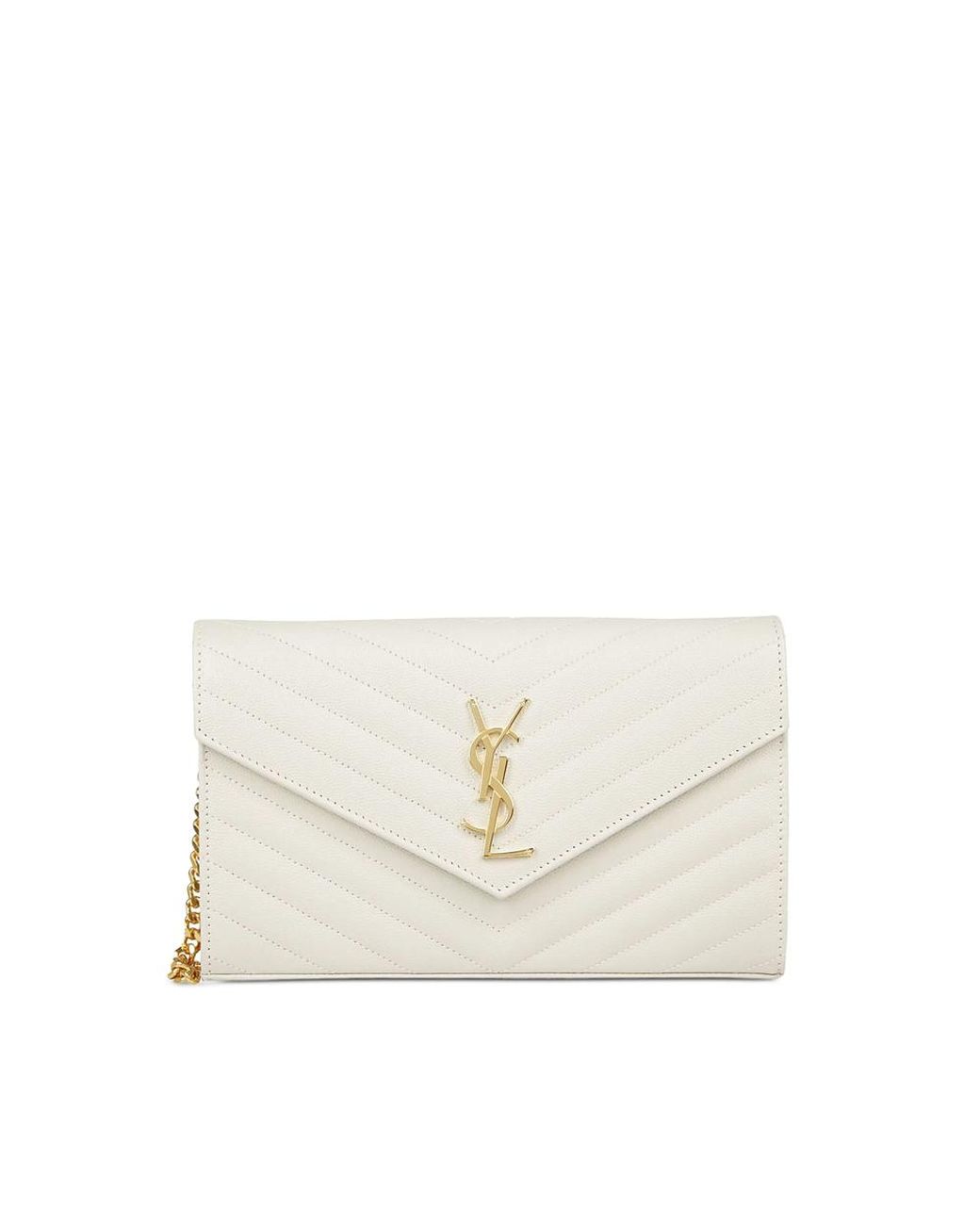 Saint Laurent White Cassandre-Plaque Clutch Bag